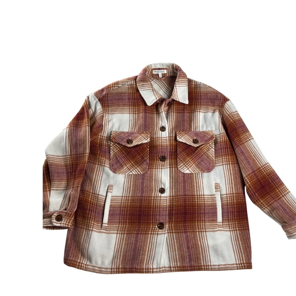 Workshop Plaid Shirt Jacket Shacket Rust Cream Fl… - image 1